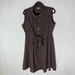 Echorain Chocolate Brown Sleeveless Button Front Belted Mini Dress XL